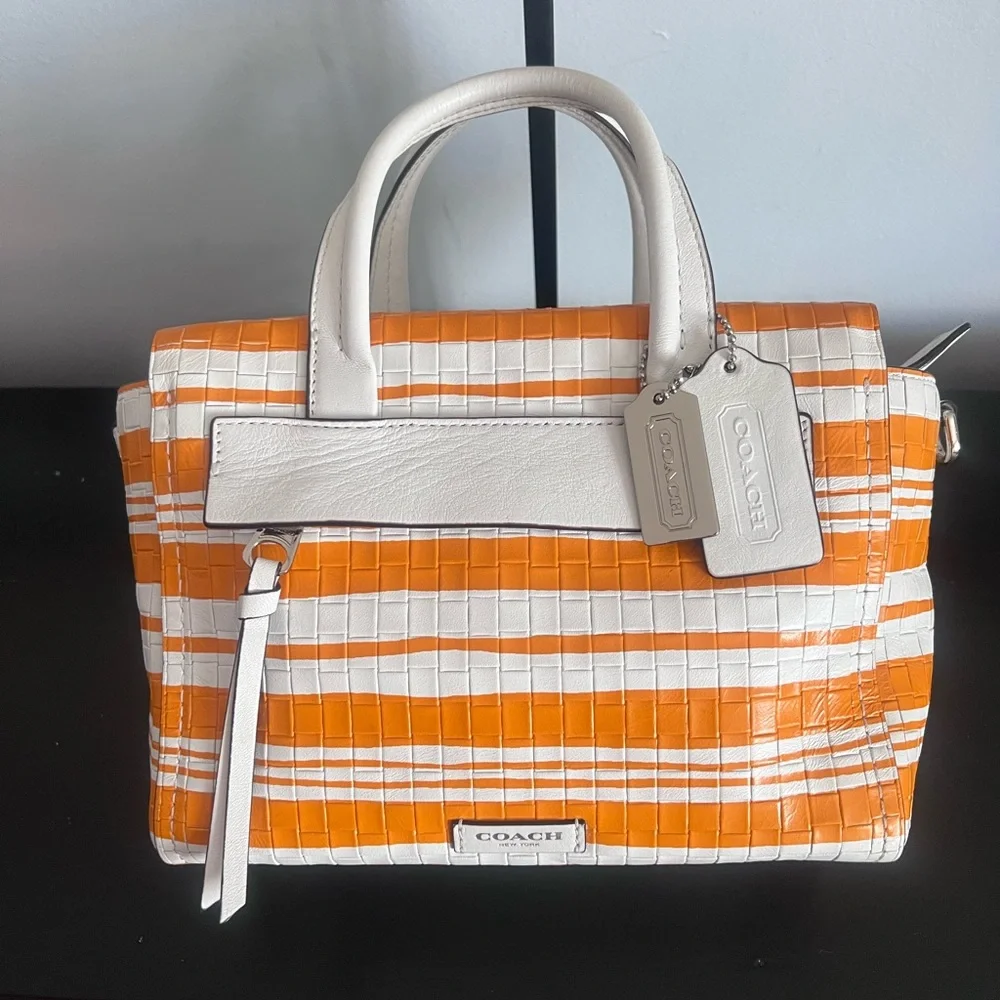 Coach Mini Riley Bleecker White & Orange Striped Mini Satchel/Crossbody 2014 - Picture 10 of 12